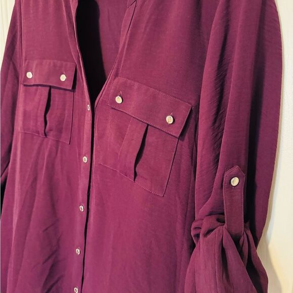 Calvin Klein Purple Relaxed Blouse with Mandarin Collar - Picture 3 of 8